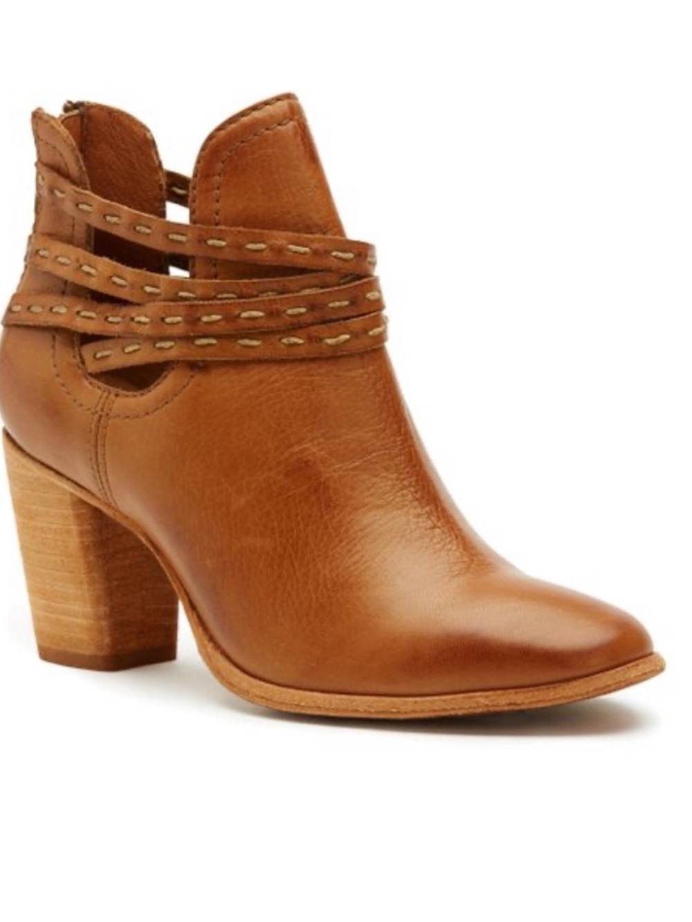 Frye Naomi Pickstitch shootie heeled ankle boot 10 whiskey brown tan leather EUC